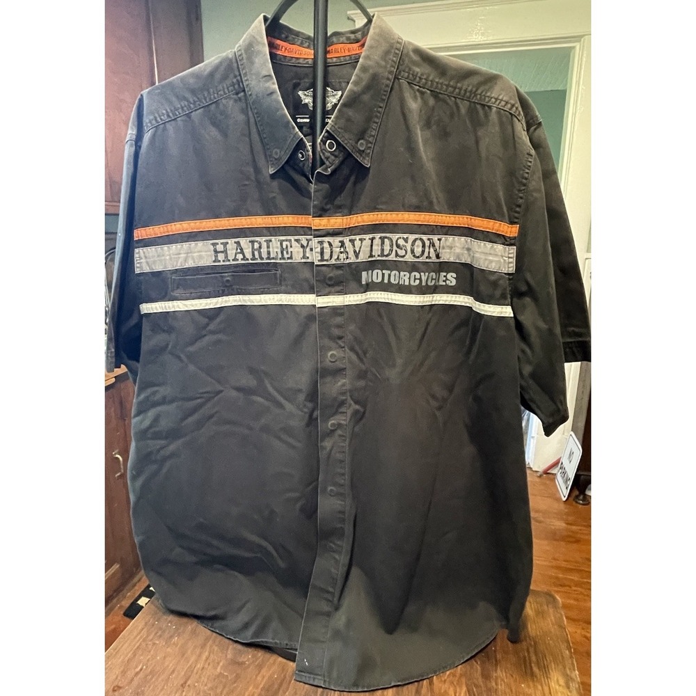 Harley Davidson Men's Shirt 2XL Short Sleeve Snap Pocket Motorcycle Biker